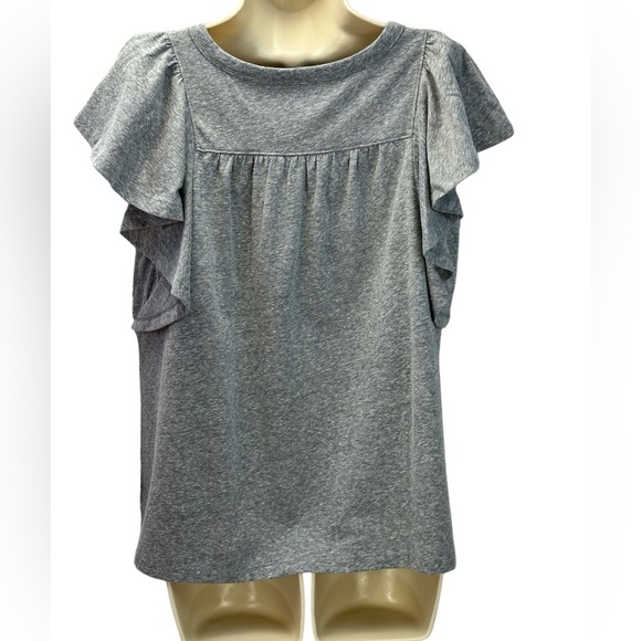 Loft Short Ruffle Cap Sleeve Crew Neck Tee Shirt - Bundle of 2 - Grey Pink - Med - Picture 7 of 13